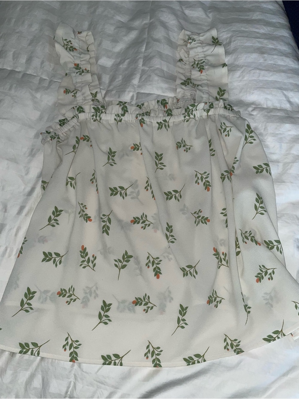LuLaRoe Cream Tank with Green Leaf and Orange Bud Print